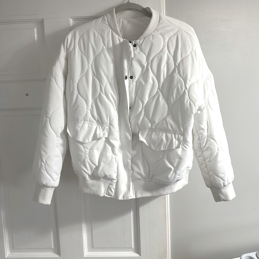 Never worn white bomber jacket size L